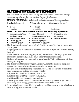 Density Calculations Worksheet I