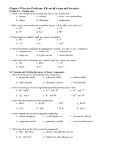 Chapter 9 Practice Problems: Chemical Names and Formulas