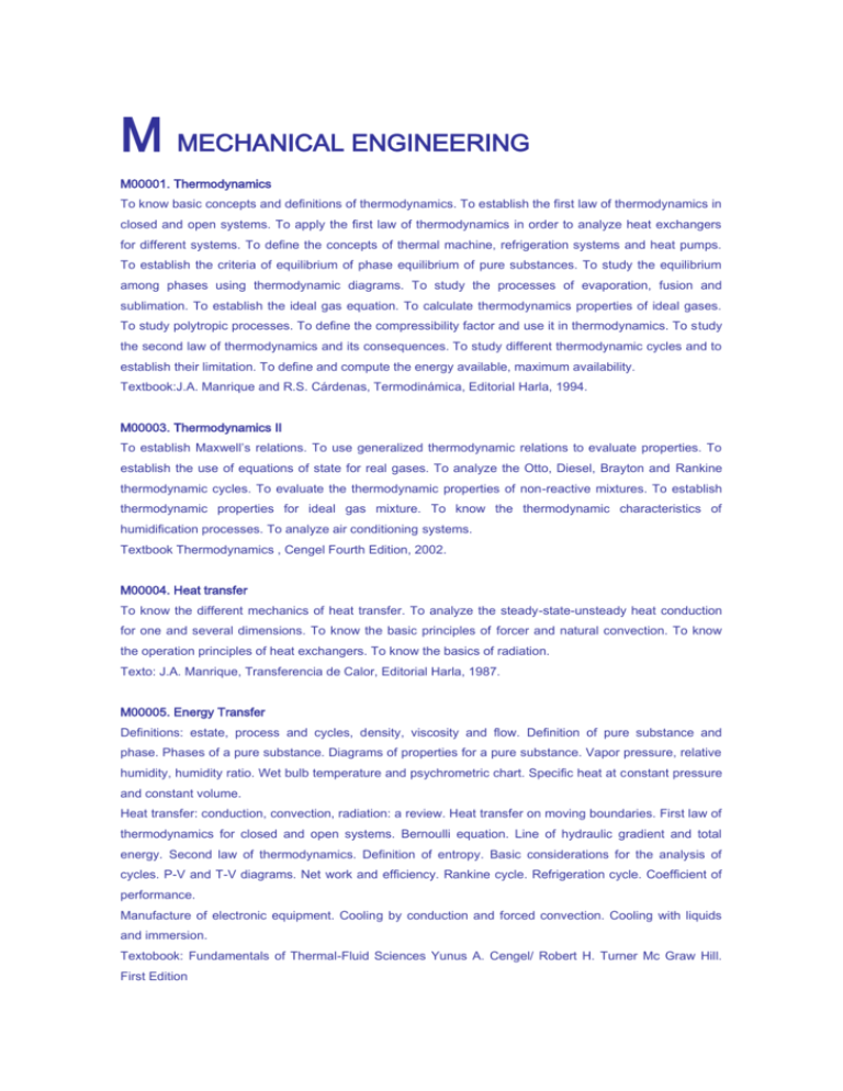 M MECHANICAL ENGINEERING