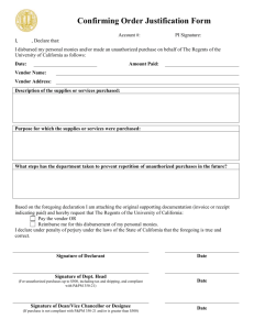Confirming Order Justification Form Account #: PI Signature: I