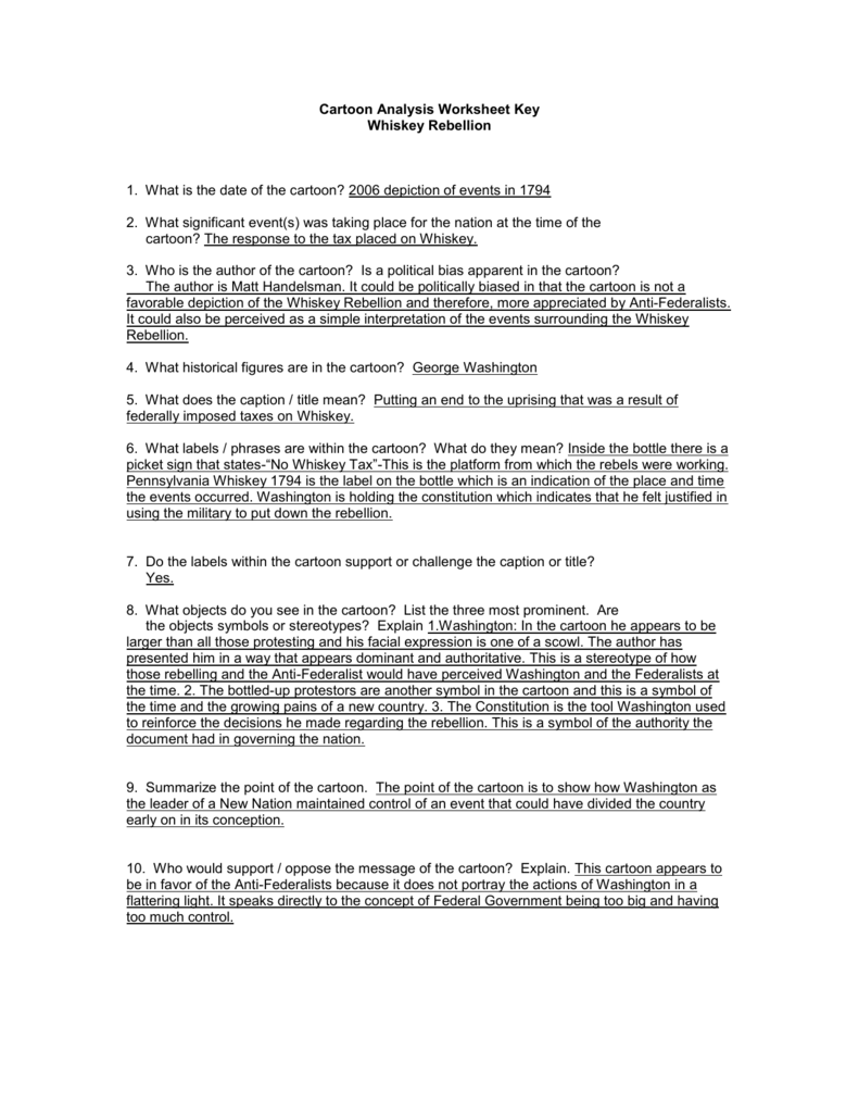 Cartoon Analysis Worksheet Key Whiskey Rebellion