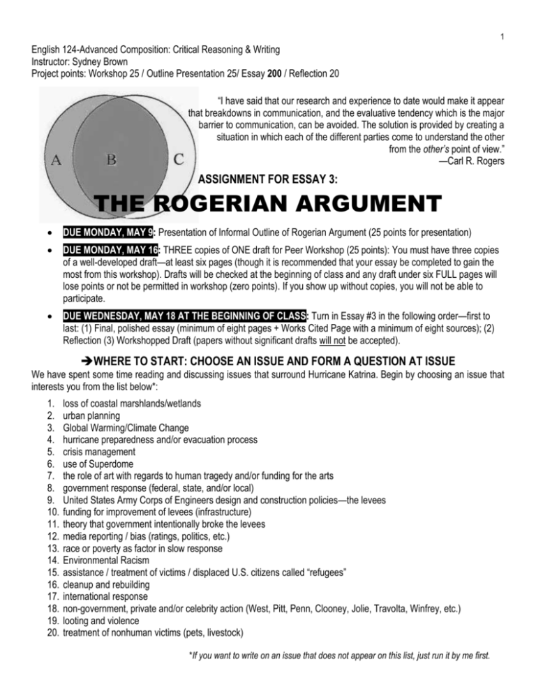 rogerian argument essay ideas