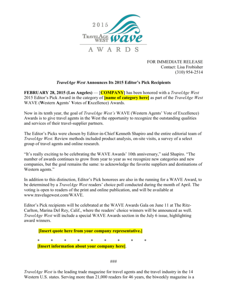 PRESS RELEASE TravelAge West