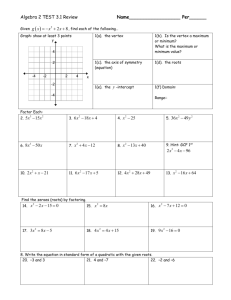 Algebra 2 TEST 1 - Maniscalco Math