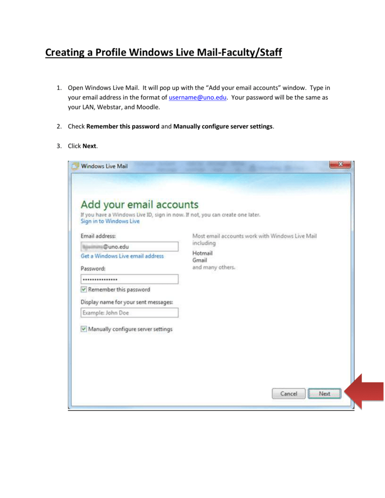 hotmail email settings in windows live mail