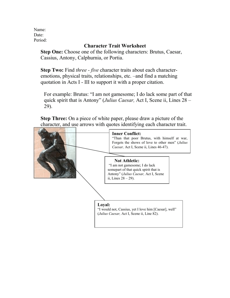 Caesar Character Trait Worksheet Pertaining To Identifying Character Traits Worksheet