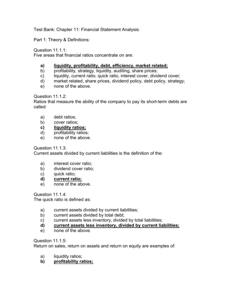 presentation of financial statements test bank