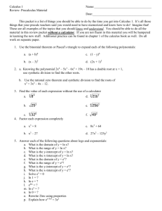 PreCalculus Review Packet