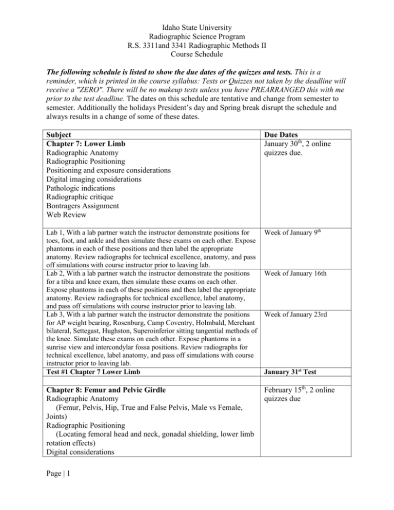 Course Schedule Idaho State University