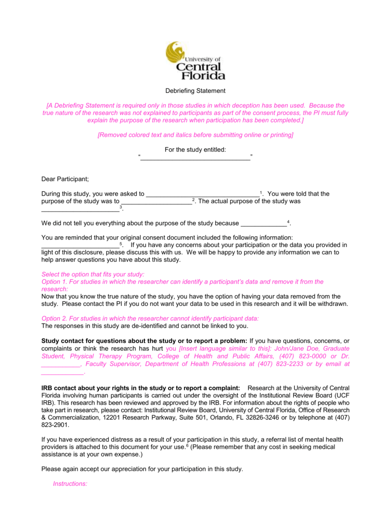 Sample DeBriefing Form UCF Office of Research