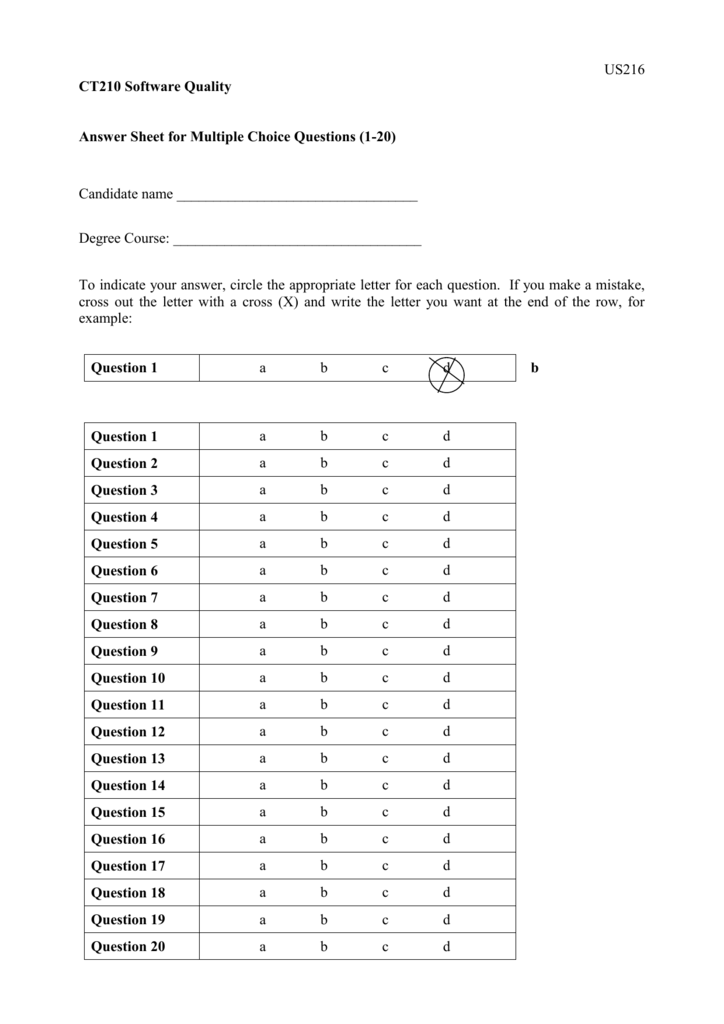 Multiple Choice Answer Sheet Generator Bank2home
