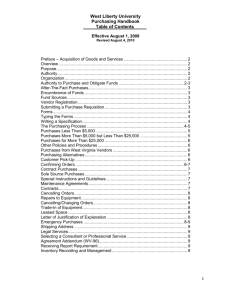 West Liberty University Purchasing Handbook Table of Contents