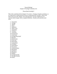 General Biology Chapter 19 Ecology Vocabulary List Please Read