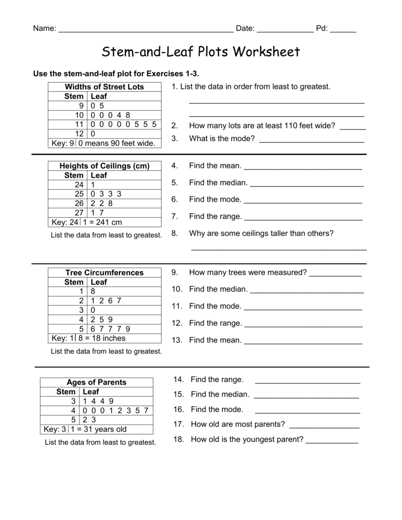 Use the stem-and-leaf plot for Exercises 11-11 Pertaining To Stem And Leaf Plot Worksheet