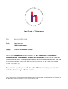 HRCI Certificate of Attendance