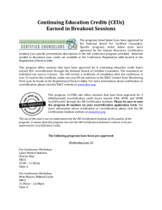 Continuing Education Credits (CEUs) Earned in Breakout Sessions