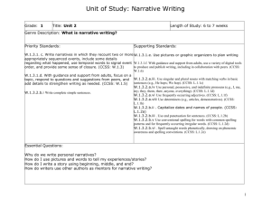 Unit of Study: Narrative Writing Grade: 1 Title: Unit 2 Length of Study