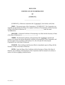 Form of Certificate of Incorporation - VC