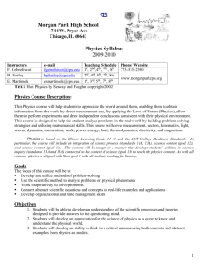 Physics Syllabus - Morgan Park High School