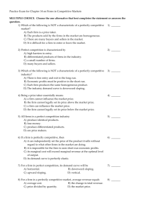 Practice Exam for Chapter 14 on Firms in Competitive Markets