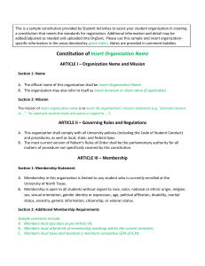Constitution of Insert Organization Name ARTICLE I – Organization
