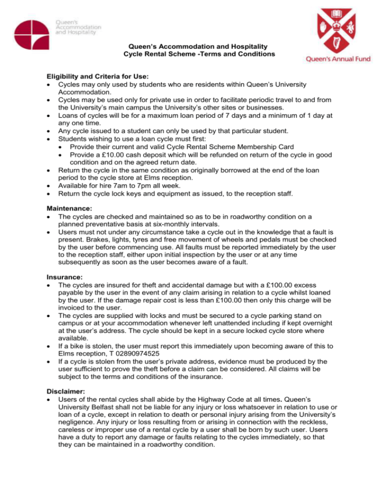 Cycle Rental Scheme Terms Conditions Cycle Rental Scheme Terms Conditions