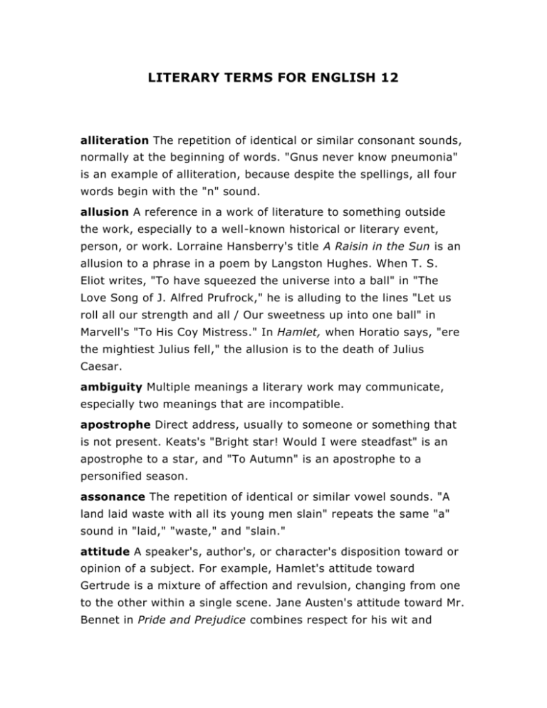 LITERARY TERMS FOR ENGLISH 12