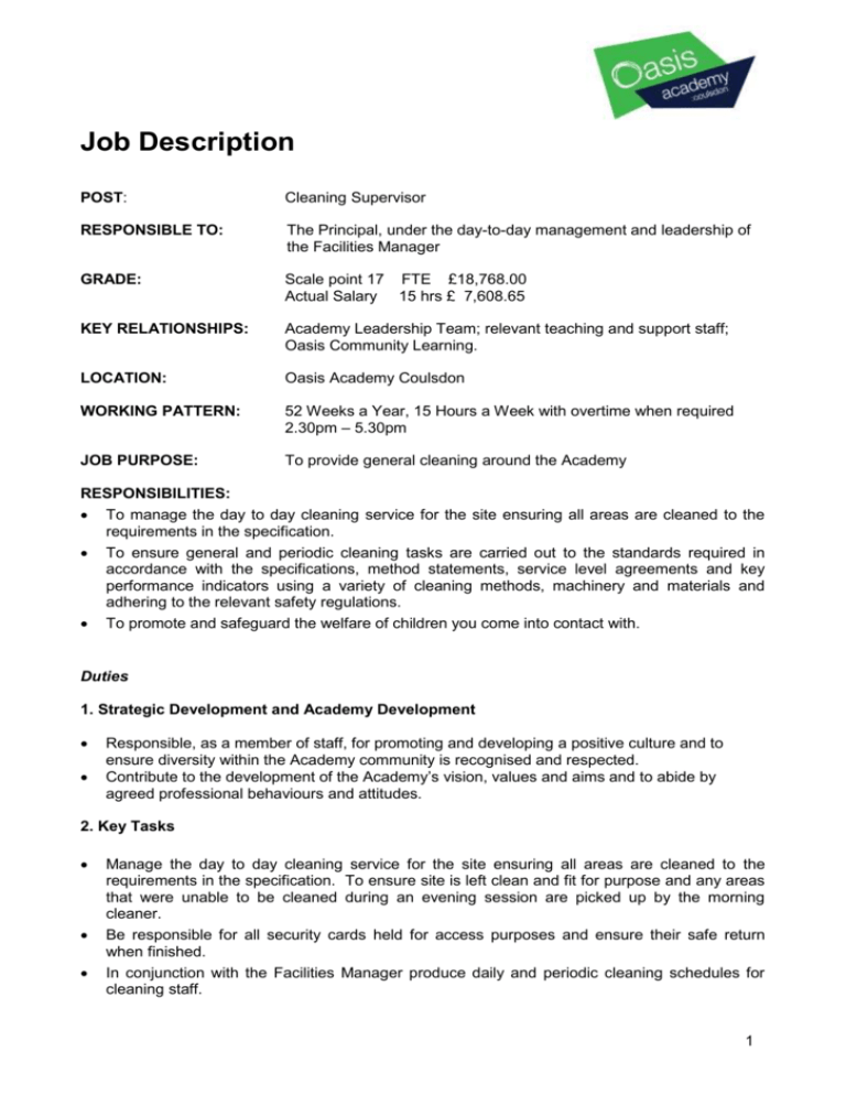 Job Description Cleaning Supervisor