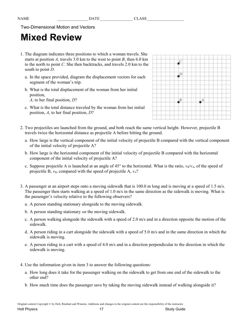 6 Two Dimensional Motion And Vectors Worksheet Answers Holt Physics Problem SchauweChael