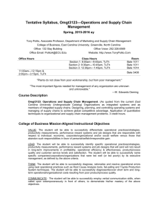 Tentative Syllabus, Omgt3123, Operations and Supply