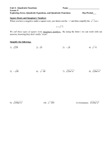 Unit 4: Quadratic Functions Name