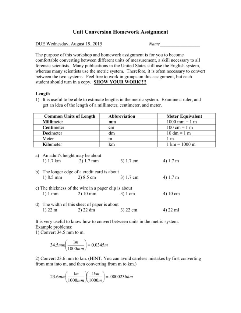 Unit Conversion Worksheet Throughout Unit Conversion Worksheet Chemistry