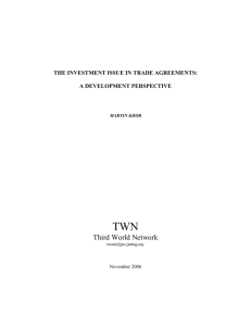 The Investment issue in Trade Agreements: A