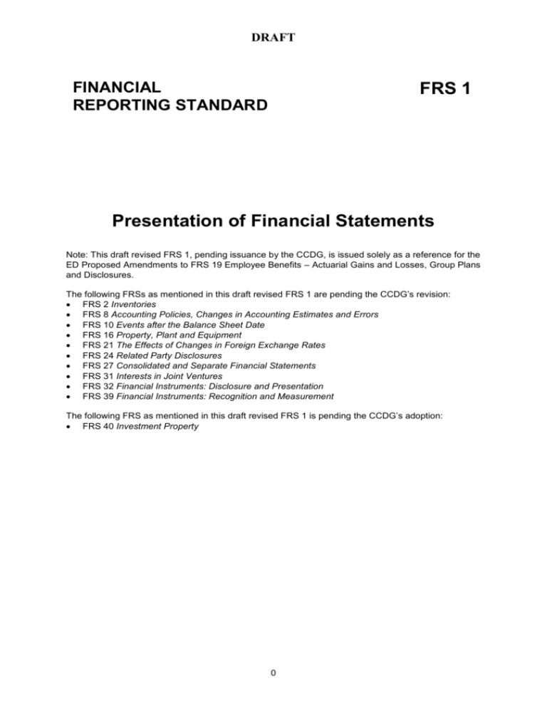 presentation of financial statements frs 1