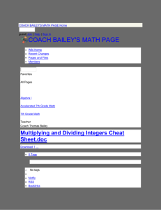 COACH BAILEY'S MATH PAGE - Multiplying and Dividing Integers