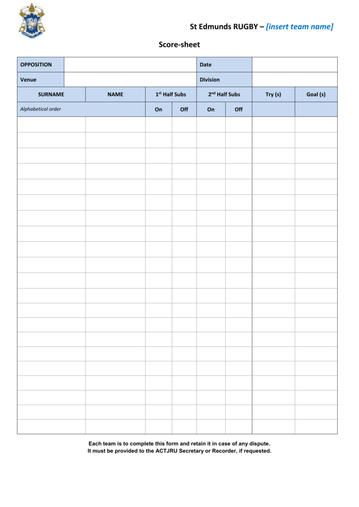 Score Sheet Template Ii