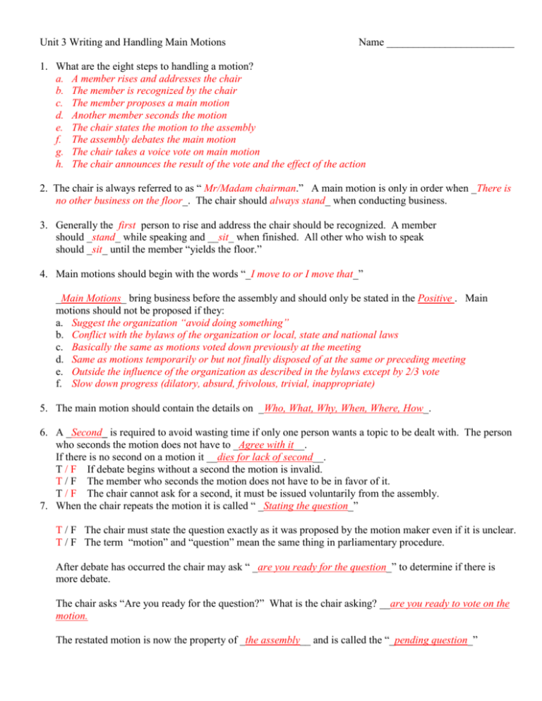 Unit 3 Worksheet Key 