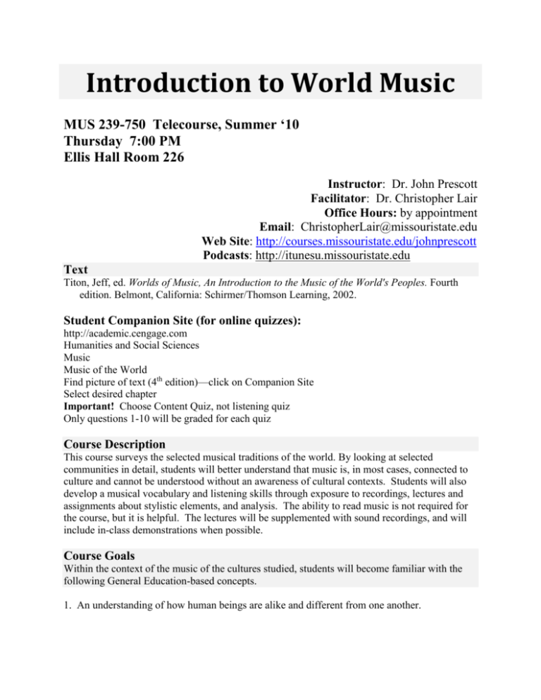 Introduction to World Music - Select Term or Date Range