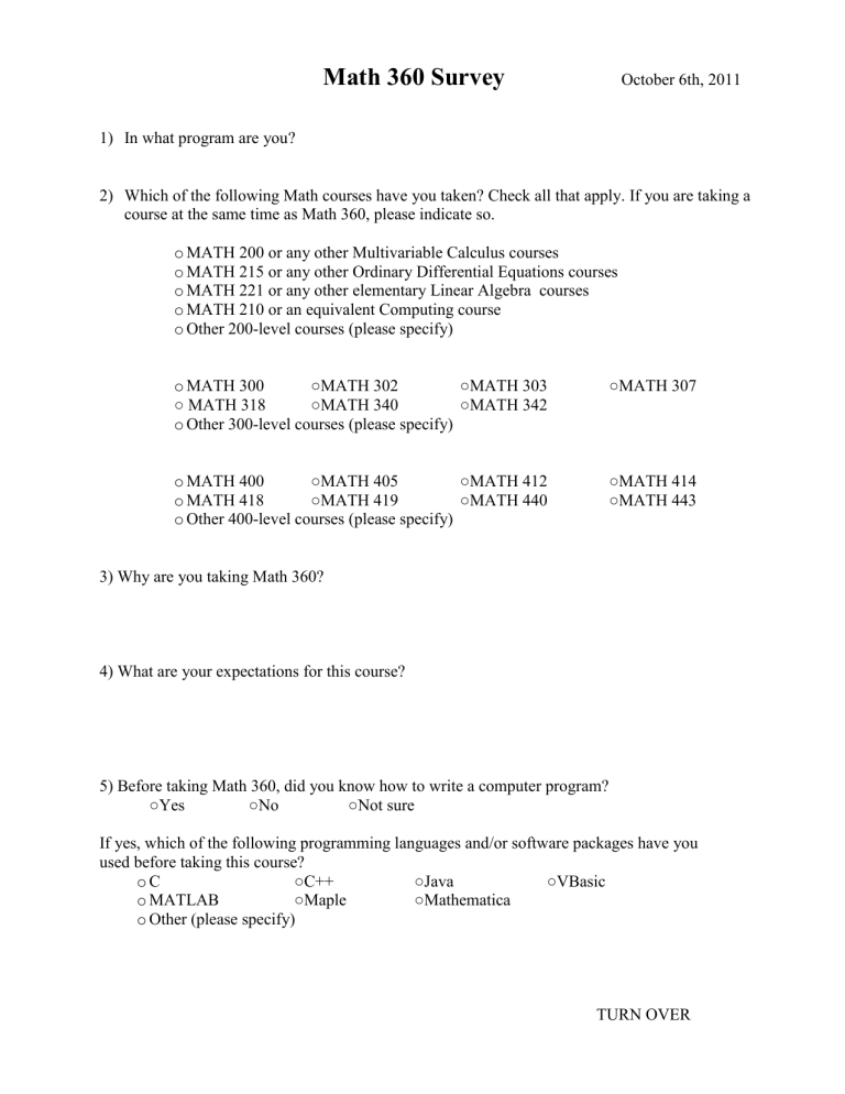 Math 360 Survey