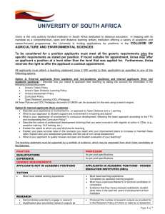 UNIVERSITY OF SOUTH AFRICA UNISA is the only publicly funded