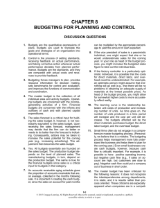 Budgeting for Planning and control