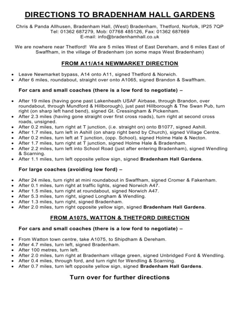 DIRECTIONS TO MANOR HOUSE FROM LONDON