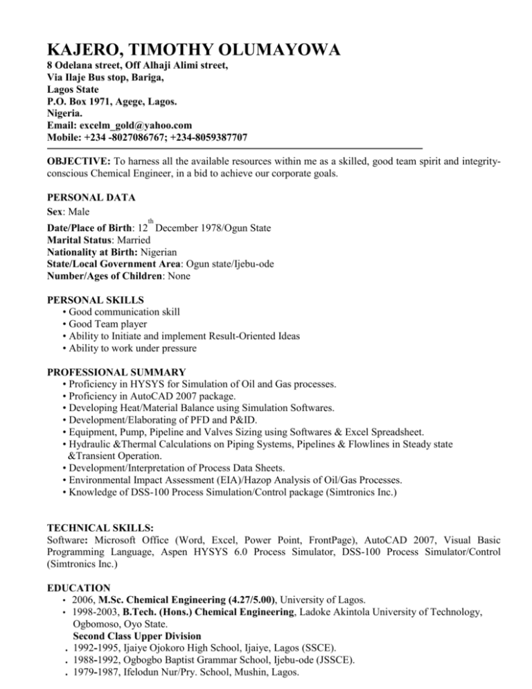 chemical process simulation excel