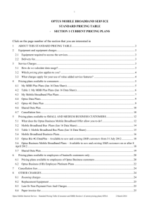 Mobile Internet Pricing Table – Section 1