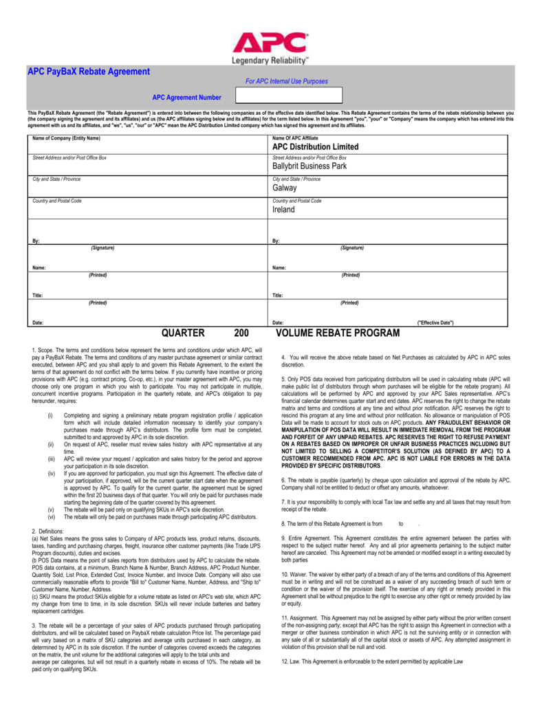 Distributor Rebate Agreement Sample