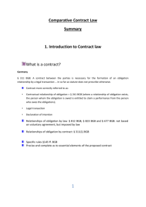 Comparative Contract Law Summary 1. Introduction to Contract law
