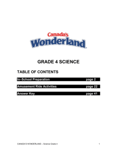Welcome Grade 4 Teachers to Canada's Wonderland's Science