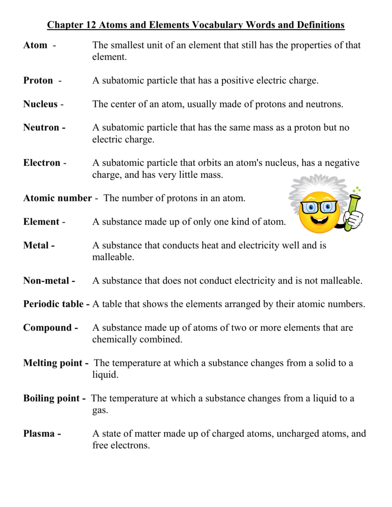 Chapter 21 Vocabulary words and definitions With Regard To Bill Nye Atoms Worksheet Answers