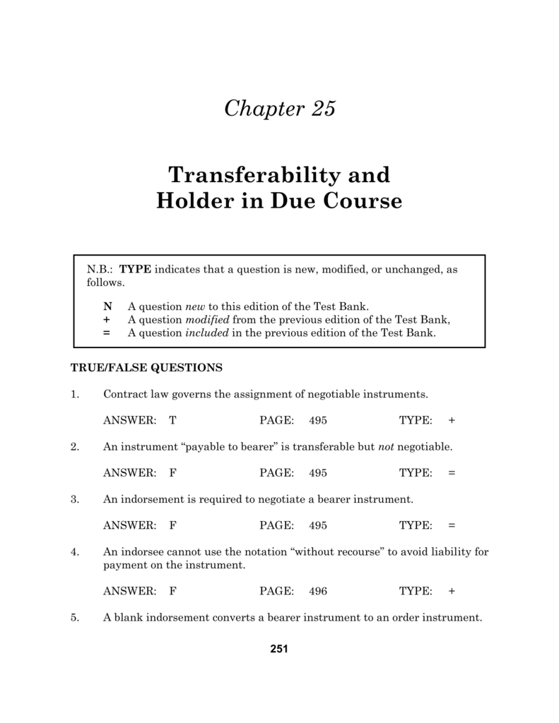 chapter 25 transferring negotiable instruments quiz answers