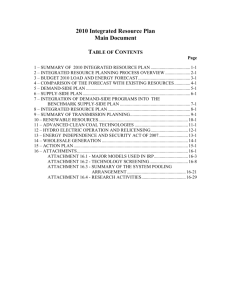 1 – summary of 2010 integrated resource plan